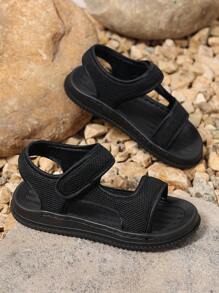 1 Pair Summer New Casual Flat Sandals, Breathable Mesh Soft Bottom Non-Slip Beach Shoes For Teenagers - Black - View 6