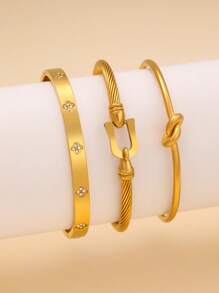 精致的幸运四叶花方晶锆石镶嵌手链，时尚女士珠宝配饰，适合优雅的日常佩戴和派对饰品，是情人节、妈妈、母亲、母亲节、礼物的理想之选 - 金色 - 查看 2