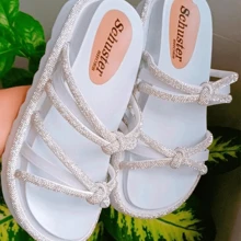 Women's Platform Sandals With Shiny Rhinestones Comfortable - Blanco - Ver 3