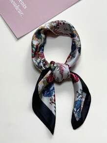 1件装女士时尚多功能头巾，饰有棕色花卉图案，斜纹真丝围巾，防晒沙滩披肩，发饰，腕带，头带/头巾 - 彩色 - 查看 17