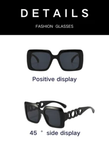 1 pieza Gafas de moda 2025 nuevas con marco cuadrado grande y hueco, de color negro, estilosas y que adelgazan el rostro, para mujeres/hombres - Multicolor - Ver 9