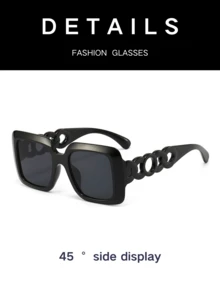 1 pieza Gafas de moda 2025 nuevas con marco cuadrado grande y hueco, de color negro, estilosas y que adelgazan el rostro, para mujeres/hombres - Multicolor - Ver 6