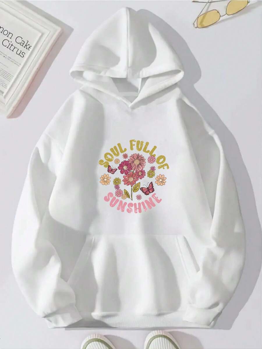 Women's Sweatshirt With Butterfly And Flower Monogram Print - White - View 1
