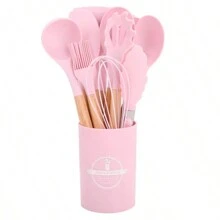 12 件硅胶厨房套装不粘厨房用具木柄铲子打蛋器烹饪用具配件