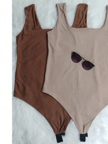 KIT 2 PLUS SIZE BODYSUITS SUPLEX MESH WOMEN'S FASHION - BROWN aND BEIGE - View 2