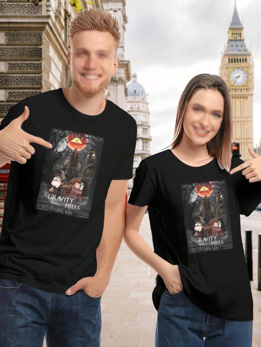 Lovers' Gravity Falls T-Shirt Bill Cipher Pyramid Head Silent Hill Design for Women - Negro - Ver 1