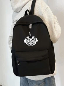 New Solid Color Nylon Commuter Backpack For Men, Casual Business Computer Daypack College Bookbag With Shark Print Design, Versatile Student Rucksack Summer Summer Bag Spring Break Vacation Bags Black Bag Pack Backpacks Travel Must Haves Large Bag - Black - View 1