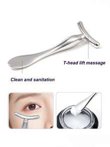 1 pieza/2 piezas Aplicador de crema de ojos en forma de T de metal, rodillo de masaje para crema de ojos, espátula para crema facial, aplicador de suero