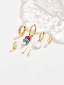 7 Stücke/Set eleganter Türkis Anhänger & Ohrring Schmuckset, minimalistisches Design Schmuckset für Frauen, geeignet für Dates, Partys und täglichen Arbeitsalltag