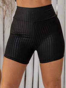 PLUS SIZE 3D BLACK FITNESS GYM CYCLING CROSSFIT SHORTS NON-TRANSPARENT HIGH WAIST S M L XL - 黑色 - 查看 3