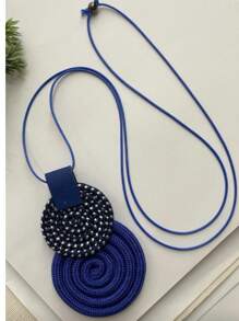 Women's Long Necklace Pendant Mandala Spiral Rope Handmade - Azul índigo - Ver 2