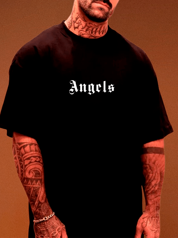 Camiseta Camisa Oversized Aesthetic Over Personalizada Algodão Estilo Estampada Moderno Street Angels