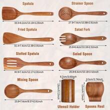Utensilios de cocina de madera de alta gama, espátulas y cucharas resistentes al calor, adecuados para sartenes antiadherentes y cucharas y tenedores para ensalada