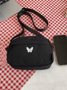 Túi đeo chéo đa năng bằng vải nylon tối giản hình bướm dành cho nữ, màu trơn, ví nhỏ, ví đựng điện thoại - màu đen - Xem 2