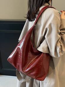 Bolsa de tela tipo tote de unicolor retro, bolso de hombro suave, bolso de mujer estilo hobo para ir al trabajo y de compras