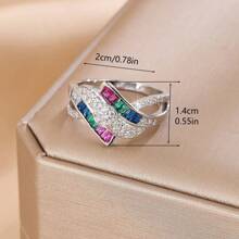 1pc Women's Fashion Design Copper Inlaid Colorful Zirconia Stone High-End Ring, Wedding/Party Accessories, Valentine's Gift,Mom,Mother,Mother's Day,Gift