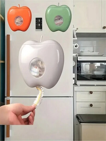 1 stuk appelvormige opbergdoos voor huishoudfolie, dispenser voor douchemutsen en plastic zakjes, wandmontage zonder boren met zelfklevende ophangstrip, accessoire voor thuisorganisatie