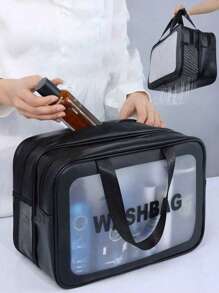 3pcs/Set Summer Travel Double Layer Makeup Bag, Large Capacity PVC Toiletry Bag, Multi-Function Luggage Bag, Makeup Brush Organizer, Hanging Toiletry Bag, Cosmetic Storage Bag, Data Bag, Luggage Bag Suitable For Lipstick, Makeup Brushes, Makeup Pens, Eyeshadow, Mirror, Eyeliner, Lip Gloss, Skincare, Toothbrush, Toothbrush Cup, Soap, Shampoo, Comb, Watch, Phone, Necklace, Jewelry, Digital Products Storage