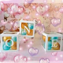 3/4pcs 25cm White Digital Transparent Box(Box&Digital), Birthday Wedding Wedding Anniversary Baptism And Wedding Party Scene Decoration Celebration Party Table Decoration Transparent Balloon Box Surprise Gift Box (LOVE&ONE)
