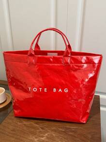 宽敞时尚透明果冻手提包PVC防水手提包购物袋，韩版男女通用设计大容量包包，复古休闲街头风格手提包，适合大学生，健身，旅行，妈妈 - 紅色 - 查看 2