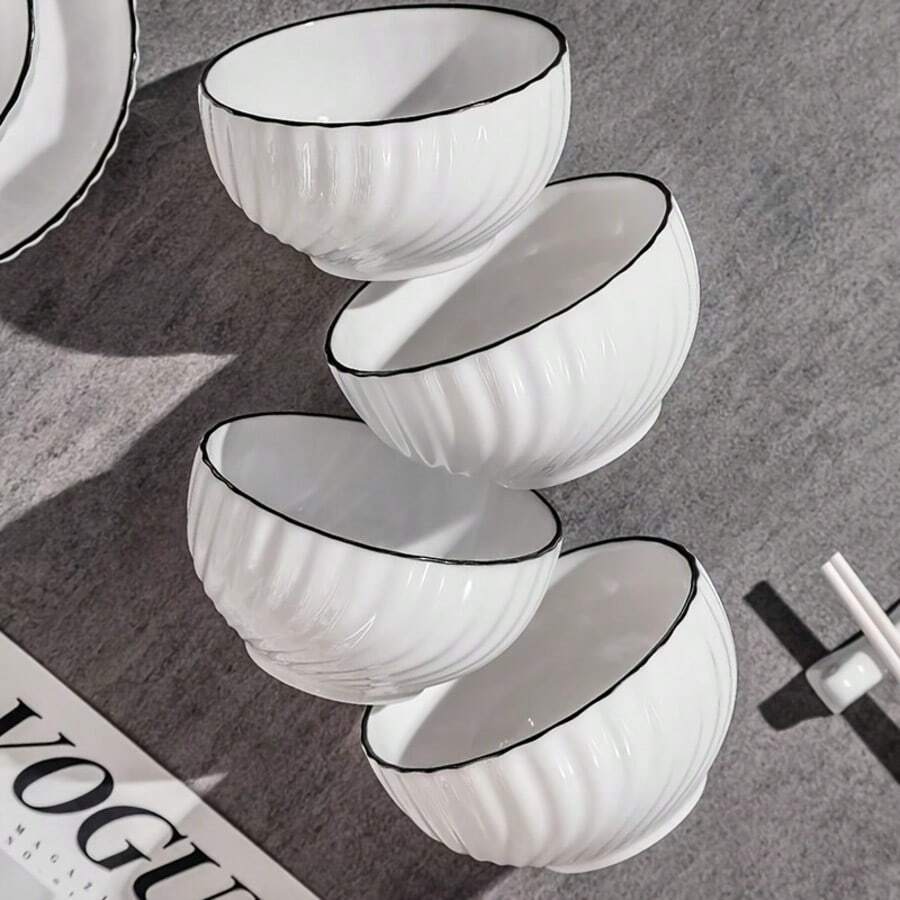 4pcs Handmade Ceramic Rice/Soup Bowls, Glazed Underglaze, Japanese Style Dishware, 4.5-Inch Porcelain Rice/Dessert Bowl, Microwave & Dishwasher Friendly, Suitable For Home Kitchen, Dining Room, Kitchen Supplies, Tableware Accessories,School Supplies