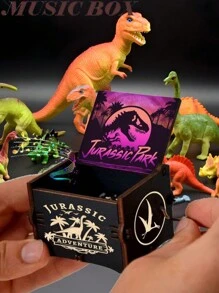 Wooden Carving Hand Crank Music Box, Jurassic Dinosaur Wooden Carving, Black And Purple Painted 8 Note Music Box, Children's Day Gift, Anime Peripherals, Commemorative Gift For Fans, Gift For Daughter, Son, Friend, Classmate, Birthday Gift, Exquisite Gift, Home Decor, Room Decor, Party Decor, Ornament Small Gift, Music Box