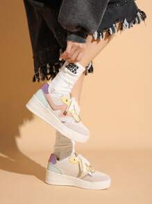 Chaussures plates simples avec lacets de couleur unie pour femmes, porter au quotidien de manière décontractée - Rose bonbon - Voir 1