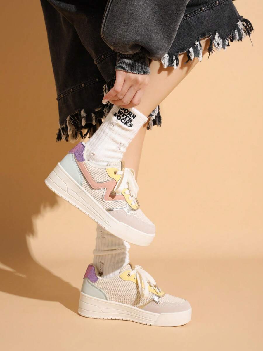 Chaussures plates simples avec lacets de couleur unie pour femmes, porter au quotidien de manière décontractée - Rose bonbon - Voir 1