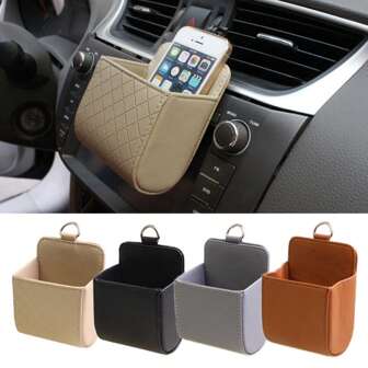 1pc Car Air Vent Storage Bag With Phone Holder, Large Capacity Makeup Organizer Box For Lipstick, Brushes, Skincare, Phone, Coins & Small Items, Multifunctional For Home, Travel And Holiday Gifts