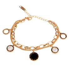 Juego de pulsera de 3 en 1 de acero inoxidable con elegante flor de cuatro hojas, pulsera con colgante de corazón con circonita brillante de estilo romano, adecuado para uso diario, banquetes, bodas y como regalo, para todas las estaciones