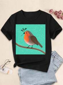Lovers' Bohemian Bird T-Shirts Chic Floral Plant Prints For Women