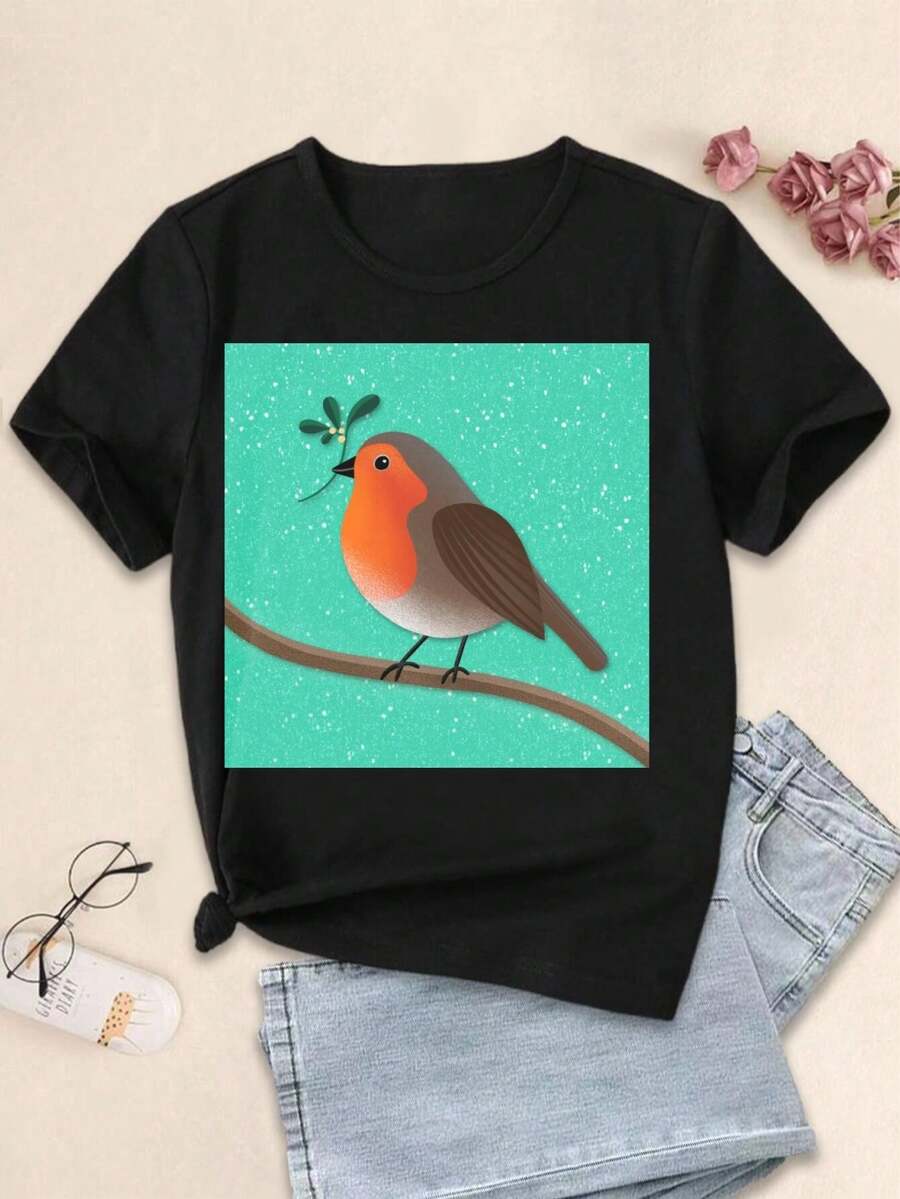 Lovers' Bohemian Bird T-Shirts Chic Floral Plant Prints For Women