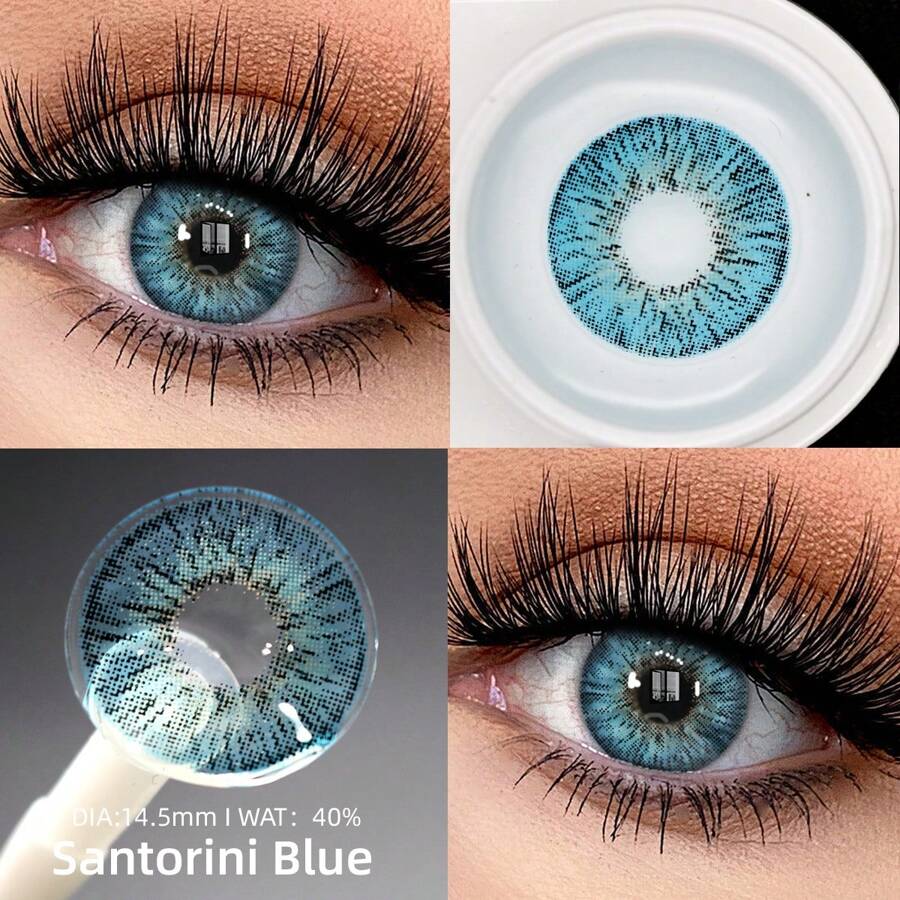 2 片装灰棕色软性隐形眼镜，年度一次性化妆软镜片万圣节服装角色扮演 - 藍色 - 查看 1