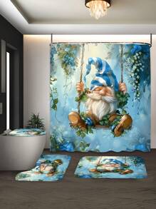 4 件套摇摆小矮人浴帘套装，装饰浴室套装包括防水浴帘、防滑地垫、马桶座、浴室垫和 12 个塑料挂钩，浴室配件，家居装饰 - 彩色 - 查看 3