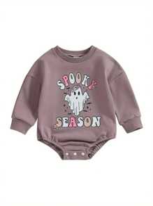 Newborn Halloween Outfit Girl Boy Spooky Season Romper Bubble Sweatshirt Bodysuit Fall Halloween Baby Clothes - Purple - View 1