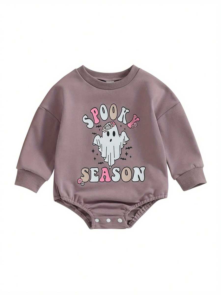 Newborn Halloween Outfit Girl Boy Spooky Season Romper Bubble Sweatshirt Bodysuit Fall Halloween Baby Clothes - Purple - View 1