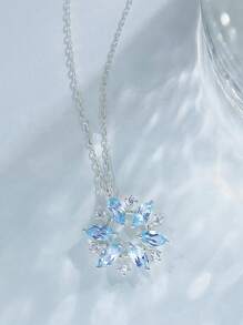 1pc Luxurious Niche Rhinestone Snowflake Pendant Necklace, Sky Blue, Sparkling Layered Choker Necklace For Women, Fashionable Spring, Christmas, Birthday Gift