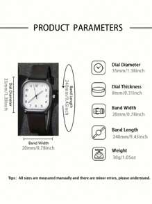 时尚简约方形模拟腕表，高品质，适合学生和休闲装