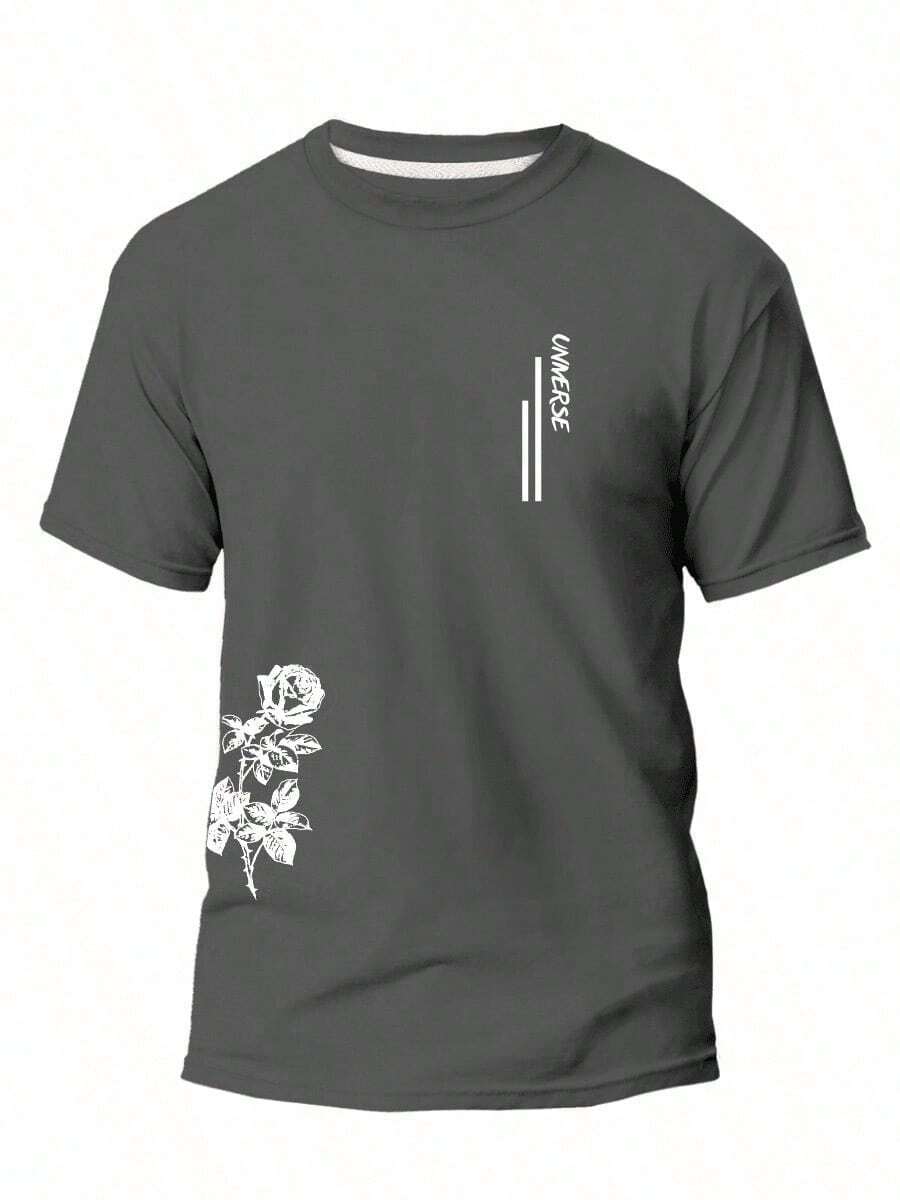 T-Shirt Universe Men's Shirt 100% Cotton Round Neck Blouse Short Sleeve New Release - 深灰色 - 查看 1