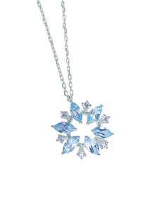 1pc Luxurious Niche Rhinestone Snowflake Pendant Necklace, Sky Blue, Sparkling Layered Choker Necklace For Women, Fashionable Spring, Christmas, Birthday Gift