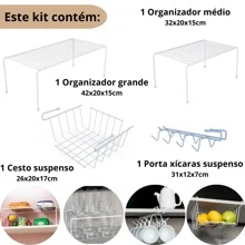 Kitchen Cabinet Organizer Kit Wire Cup Holder Hanging Basket Steel Shelf 4 Pieces - trắng - Xem 2