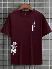T-Shirt Universe Men's Shirt 100% Cotton Round Neck Blouse Short Sleeve New Release - 紫紅色 - 查看 1