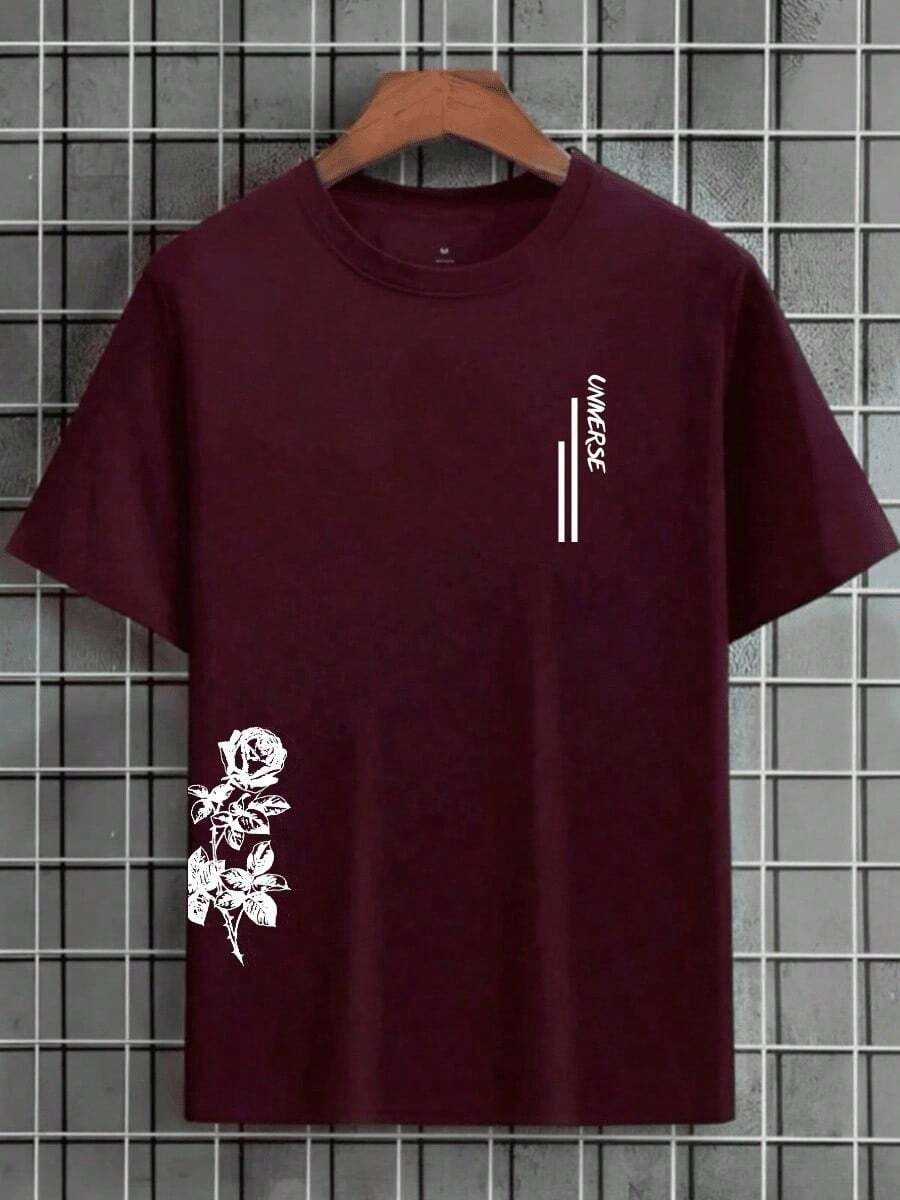 T-Shirt Universe Men's Shirt 100% Cotton Round Neck Blouse Short Sleeve New Release - 紫紅色 - 查看 1