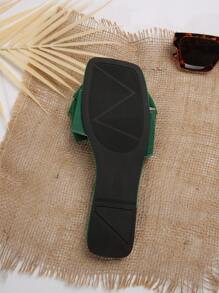 女士蝴蝶结装饰平底凉鞋，夏季时尚休闲防滑沙滩派对拖鞋，有黑色、白色、粉色、酒红色、海军蓝、绿色、金色、红色等颜色可选 - 綠色 - 查看 8