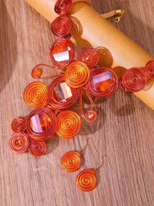 Exaggerated Multi-Layer Handmade Beaded Necklace And Earrings Set, Bohemian Vintage Style For Party, Holiday, Suitable For Women - Multicolor - View 9