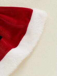 Vestido navideño para niñas pequeñas, de terciopelo, con ribete de rizo y lazo en la cintura, sin mangas, corte A, vestido camisola con sombrero - Rojo - Ver 5
