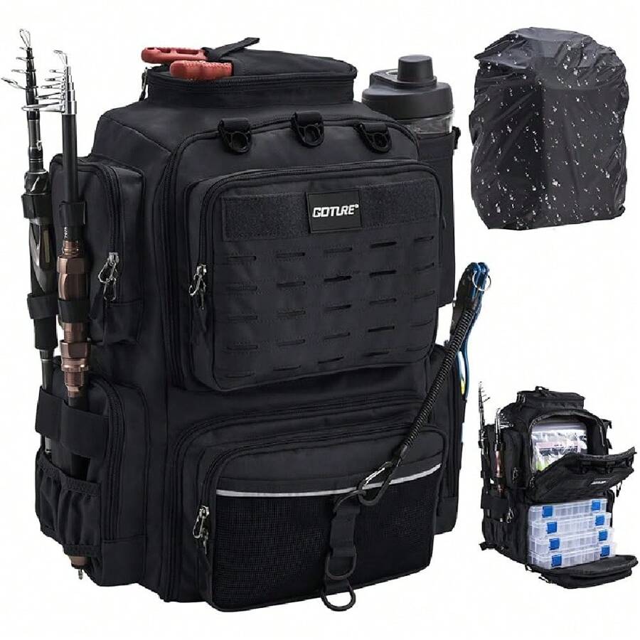 Fishing Backpack, Fishing Tackle Backpack With Rod Holders, 45L 600D ...