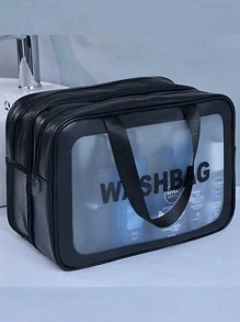 3pcs/Set Summer Travel Double Layer Makeup Bag, Large Capacity PVC Toiletry Bag, Multi-Function Luggage Bag, Makeup Brush Organizer, Hanging Toiletry Bag, Cosmetic Storage Bag, Data Bag, Luggage Bag Suitable For Lipstick, Makeup Brushes, Makeup Pens, Eyeshadow, Mirror, Eyeliner, Lip Gloss, Skincare, Toothbrush, Toothbrush Cup, Soap, Shampoo, Comb, Watch, Phone, Necklace, Jewelry, Digital Products Storage