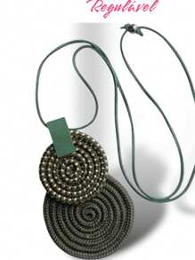 Women's Long Necklace Pendant Mandala Spiral Rope Handmade - musgo/poá - Ver 3
