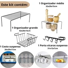 Kitchen Cabinet Organizer Kit Wire Cup Holder Hanging Basket Steel Shelf 4 Pieces - Black - View 2
